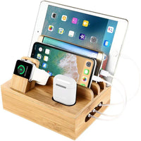 Skanto | Tekavo Bamboo Oplaadstation – 5-Poorts USB Organisator met Kabelset