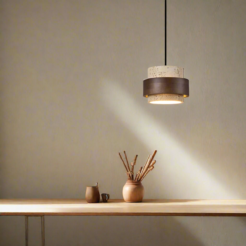 Geel Travertijn Japandi Minimalistische Hanglamp