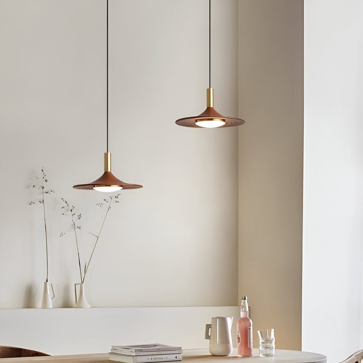 Noordse Stijl Walnoot-Finish IJzeren Hanglamp