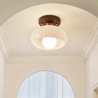 Franse Bauhaus Plafondlamp – Warme Sfeerverlichting met Houten Detail