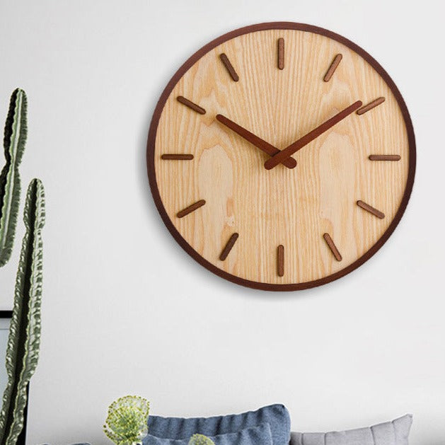 Walnut Houten Wandklok Minimalistisch Stil Modern