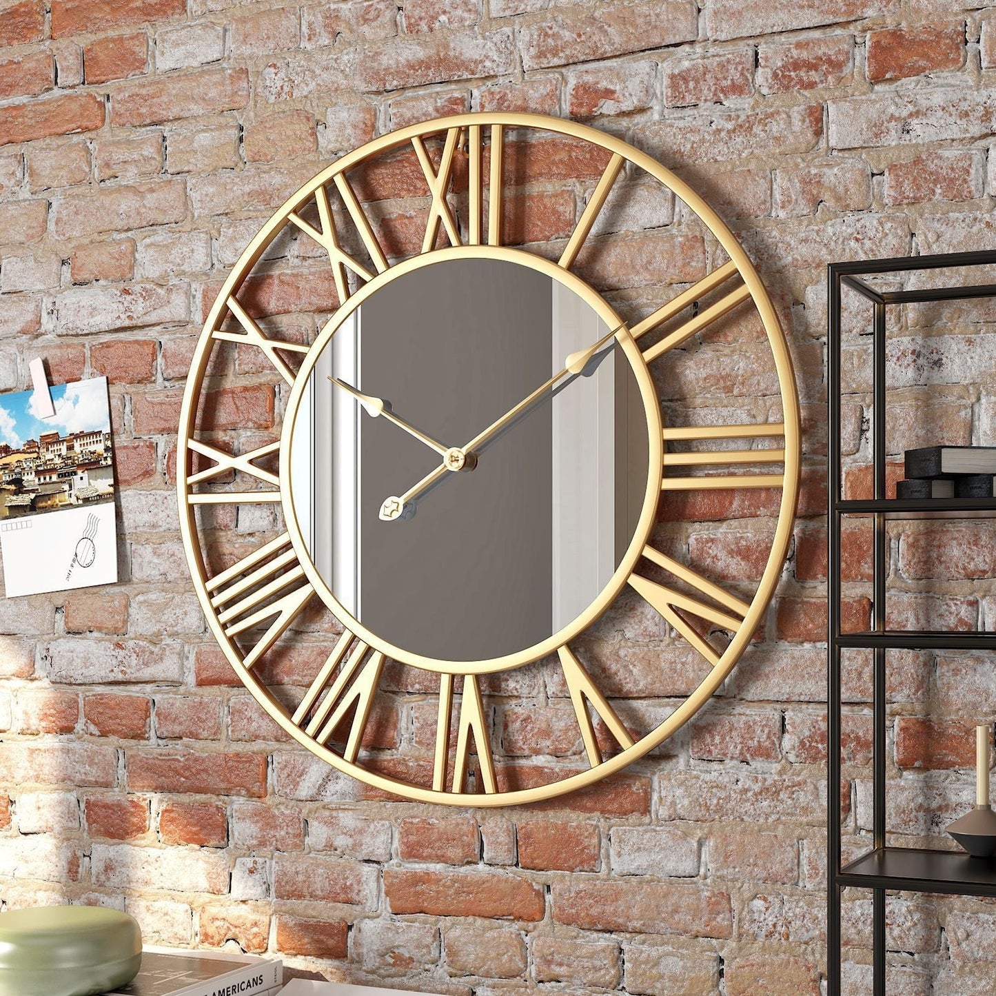 Metall Vintage Grote Maat Wandklok met Spiegel 39cm