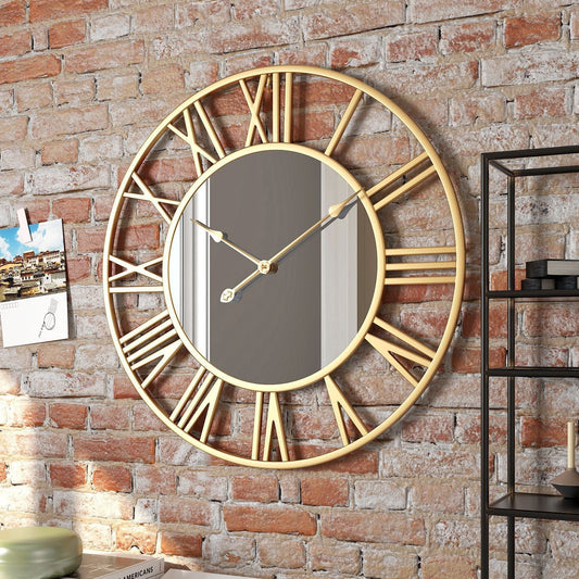 Metall Vintage Grote Maat Wandklok met Spiegel 39cm