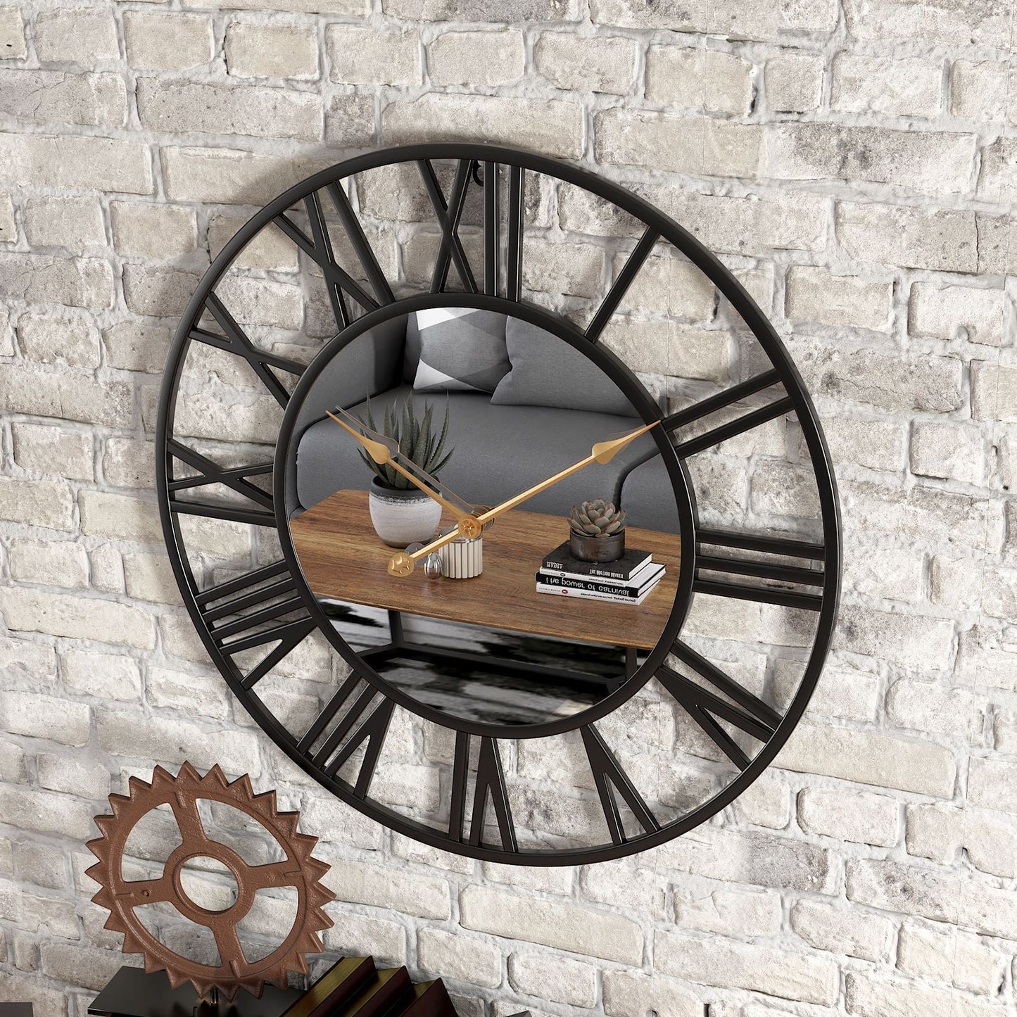 Metall Vintage Grote Maat Wandklok met Spiegel 39cm