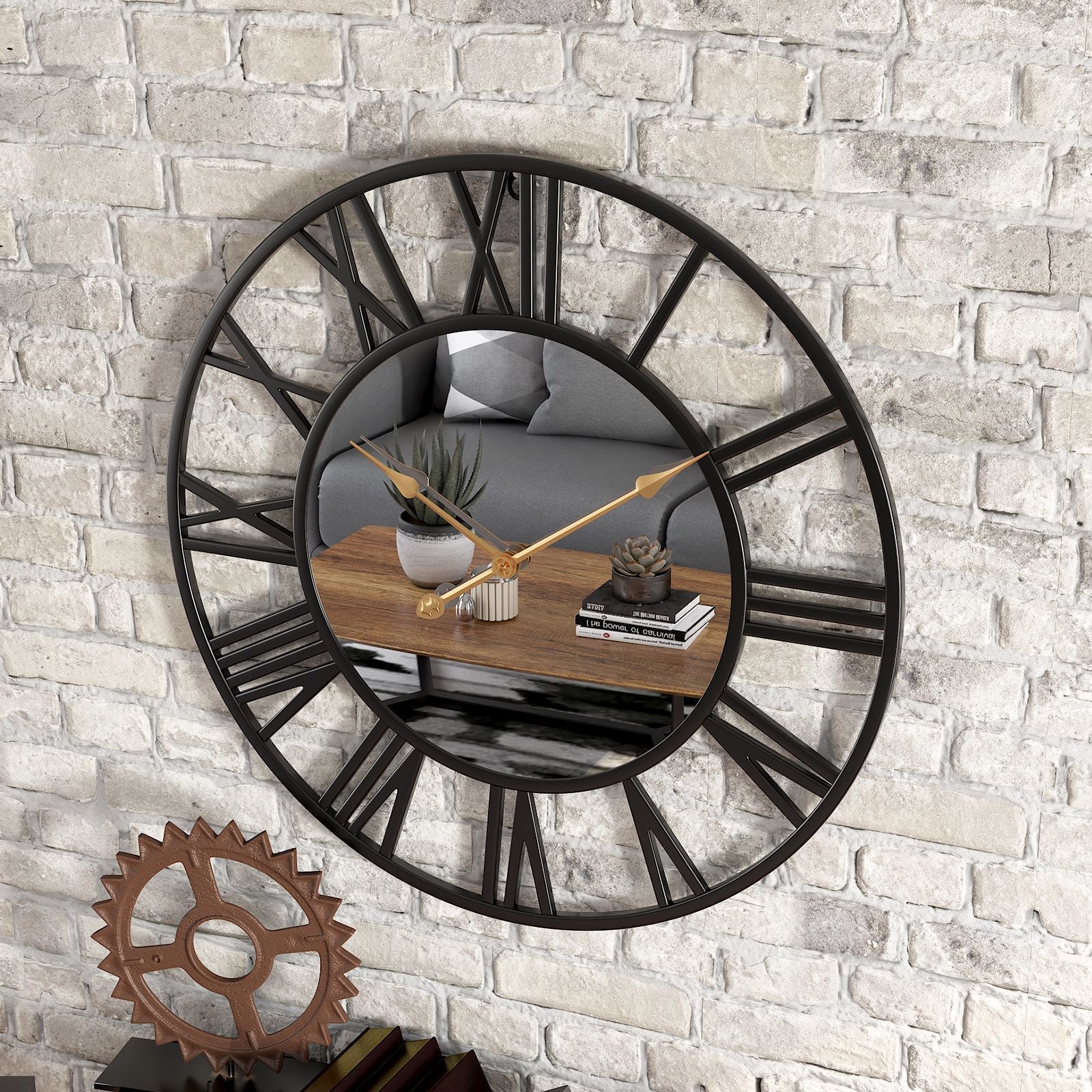 Metall Vintage Grote Maat Wandklok met Spiegel 39cm