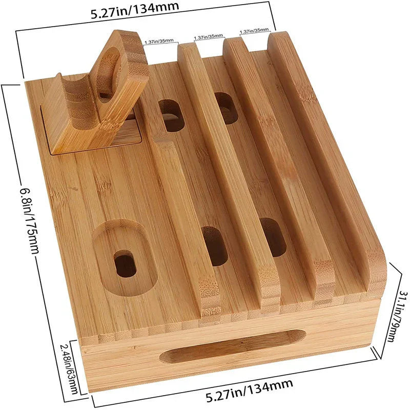 Skanto | Tekavo Bamboo Oplaadstation – 5-Poorts USB Organisator met Kabelset