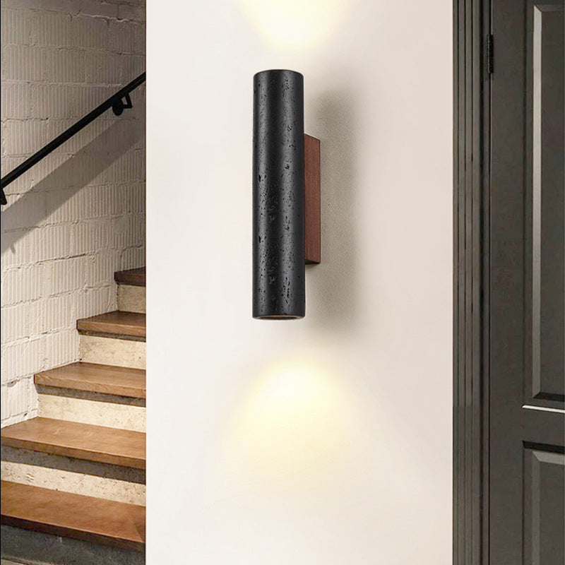 Minimalistische Zwarte Travertine Tube Wandlamp