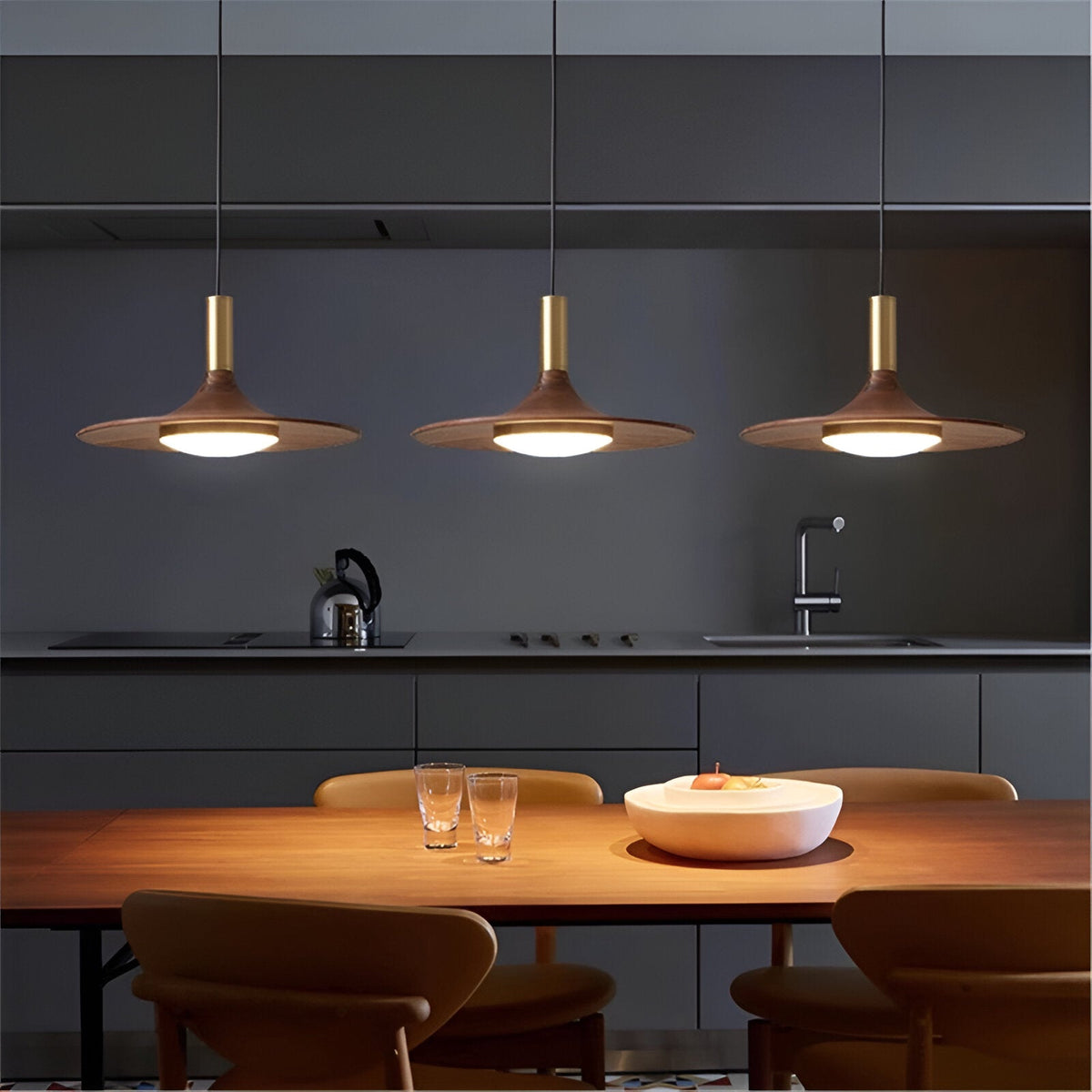 Noordse Stijl Walnoot-Finish IJzeren Hanglamp
