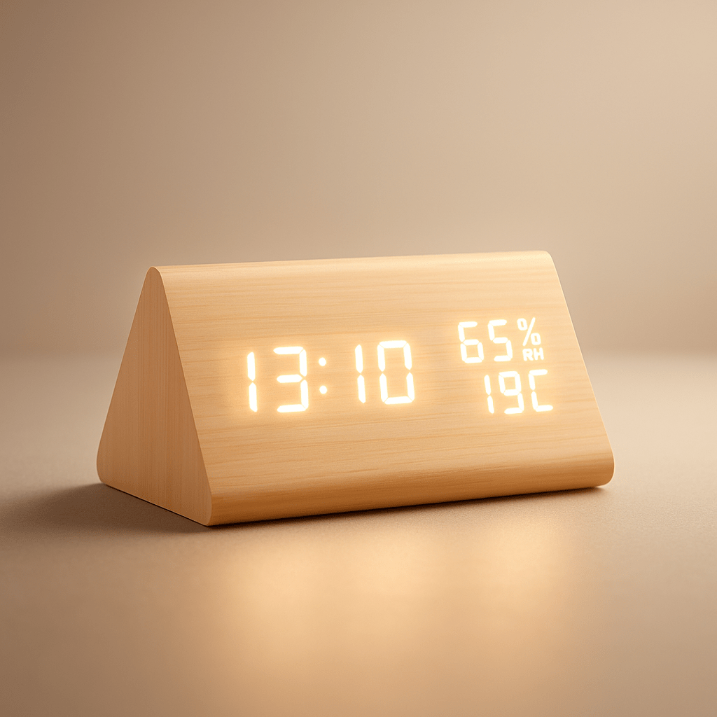 ECOCLOCK – Minimalistische Digitale Houten Klok met Temperatuurweergave & Lichtregeling