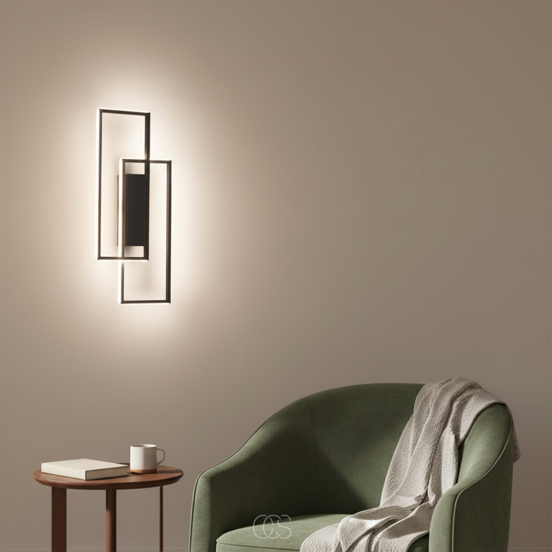 Rechthoekige Geometrische LED Wandlamp - Drie lichtkleuren in één lamp