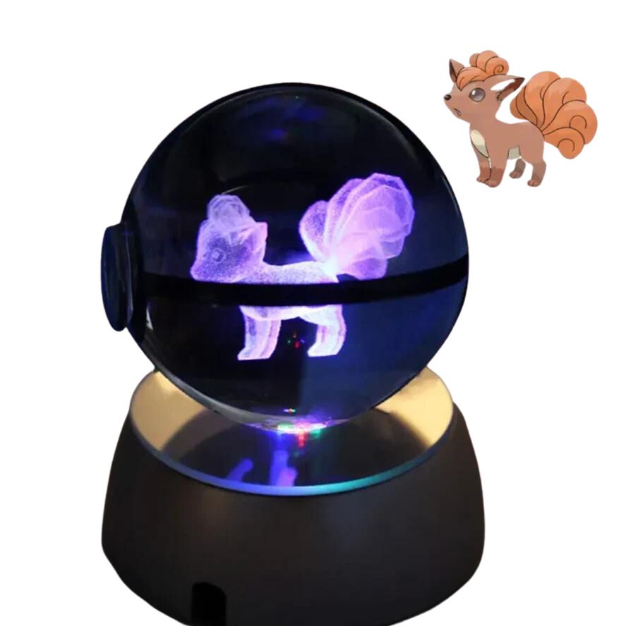 CrystalMon | 3D-gegraveerde kristallen bol met LED Licht Voet