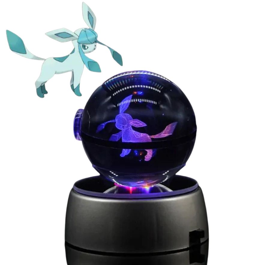 CrystalMon | 3D-gegraveerde kristallen bol met LED Licht Voet