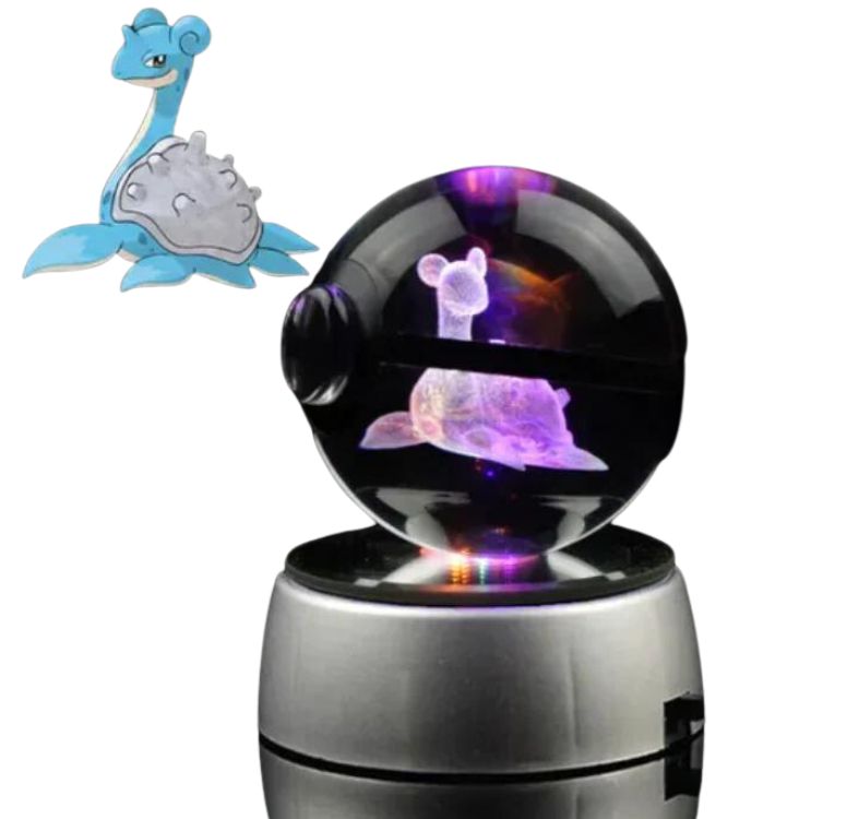 CrystalMon | 3D-gegraveerde kristallen bol met LED Licht Voet