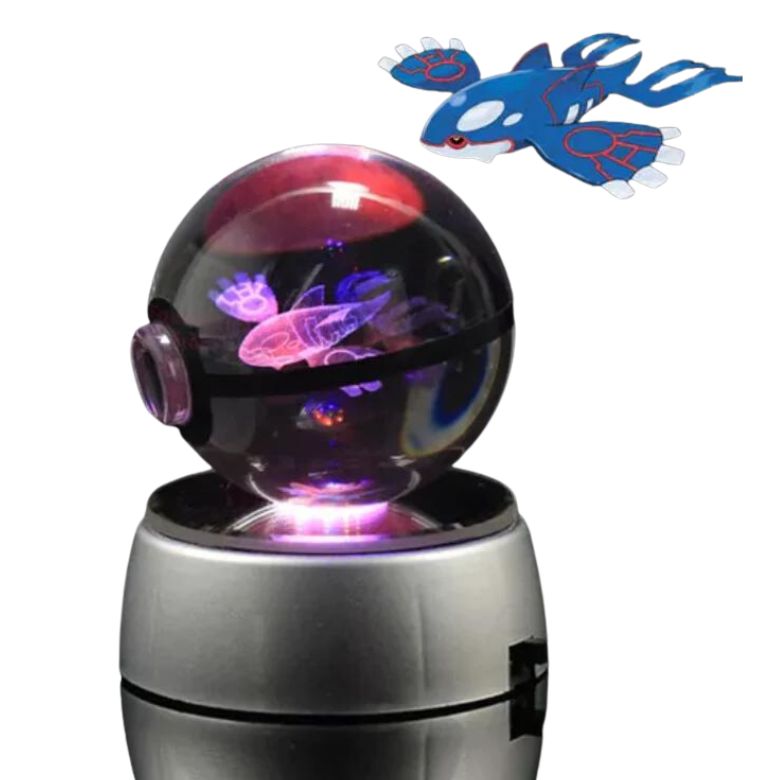CrystalMon | 3D-gegraveerde kristallen bol met LED Licht Voet