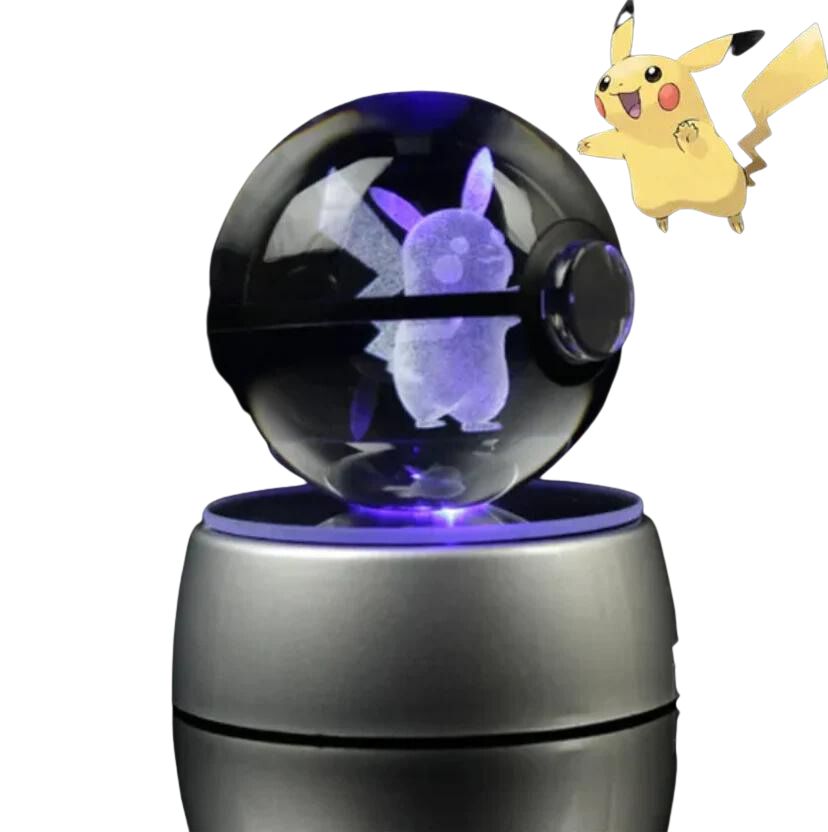 CrystalMon | 3D-gegraveerde kristallen bol met LED Licht Voet