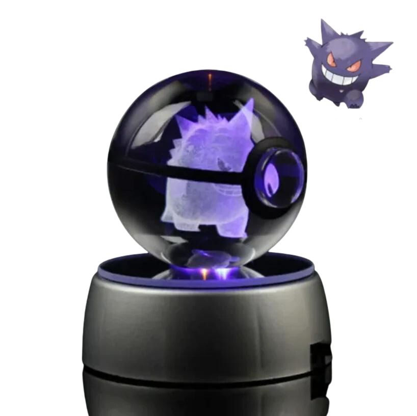 CrystalMon | 3D-gegraveerde kristallen bol met LED Licht Voet