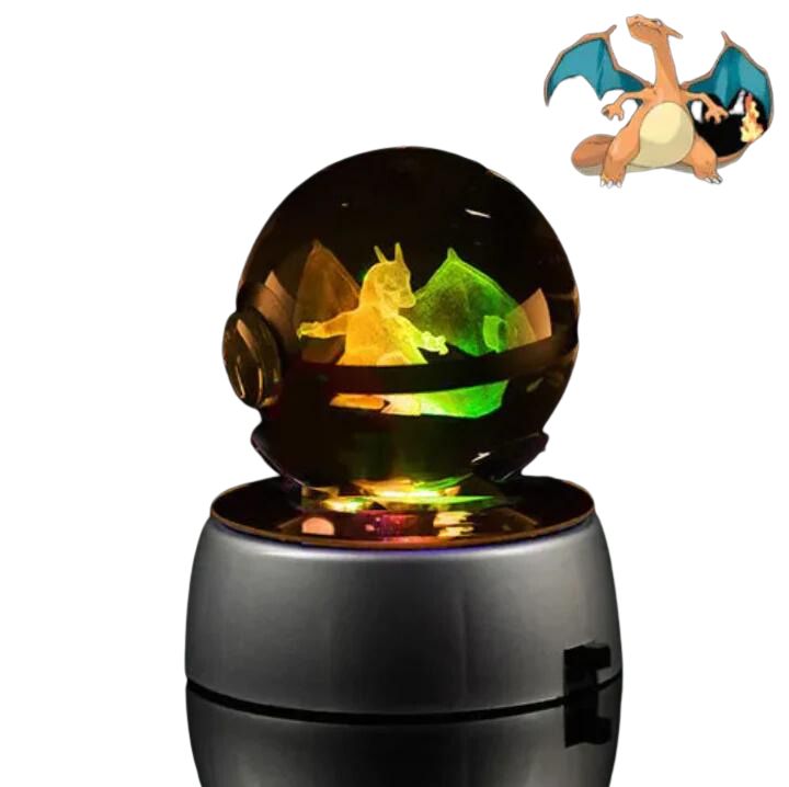 CrystalMon | 3D-gegraveerde kristallen bol met LED Licht Voet