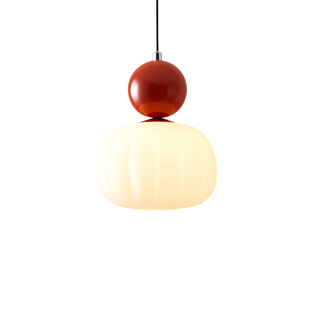 Opal glazen hanglamp met gekleurde bolkap