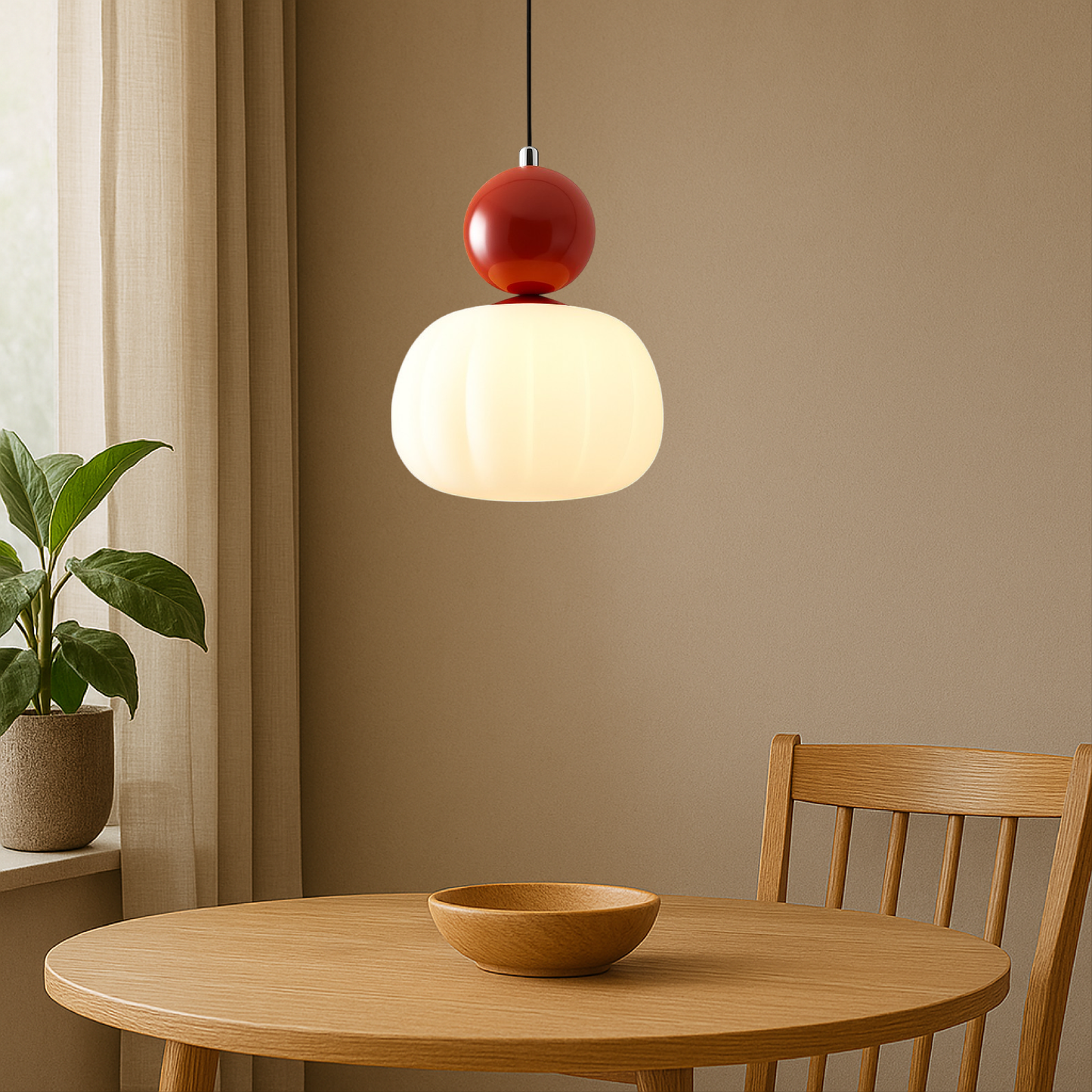 Opal glazen hanglamp met gekleurde bolkap
