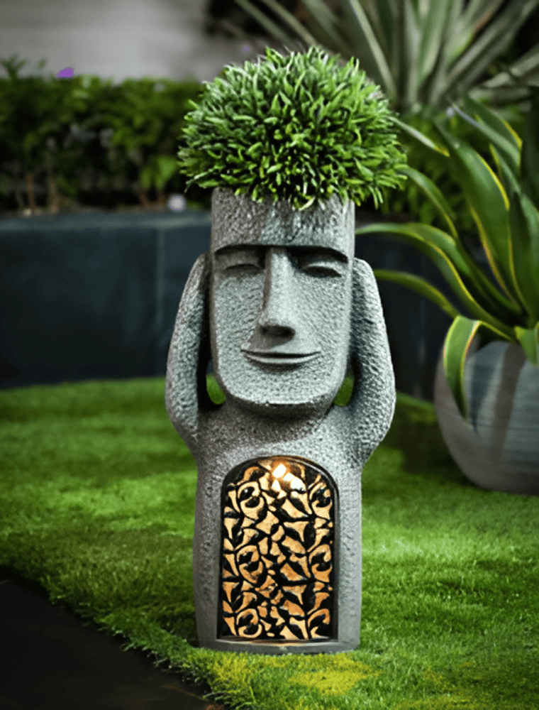 Zonne-energie Tuinsculptuur Set met Steen-effect Mensfiguren