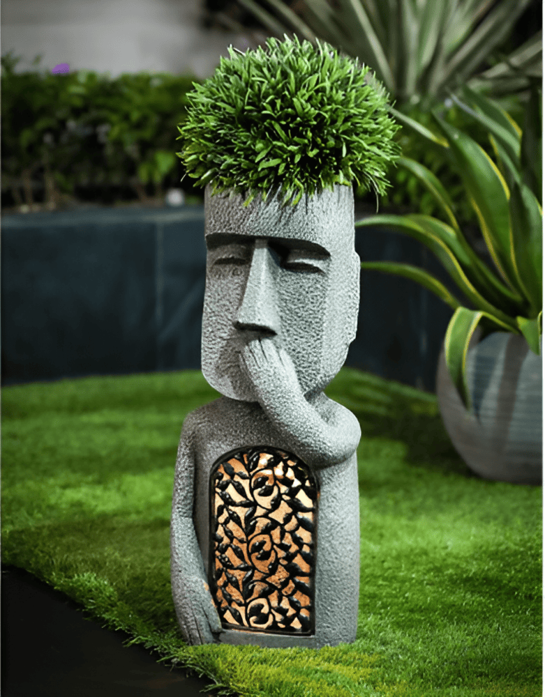 Zonne-energie Tuinsculptuur Set met Steen-effect Mensfiguren