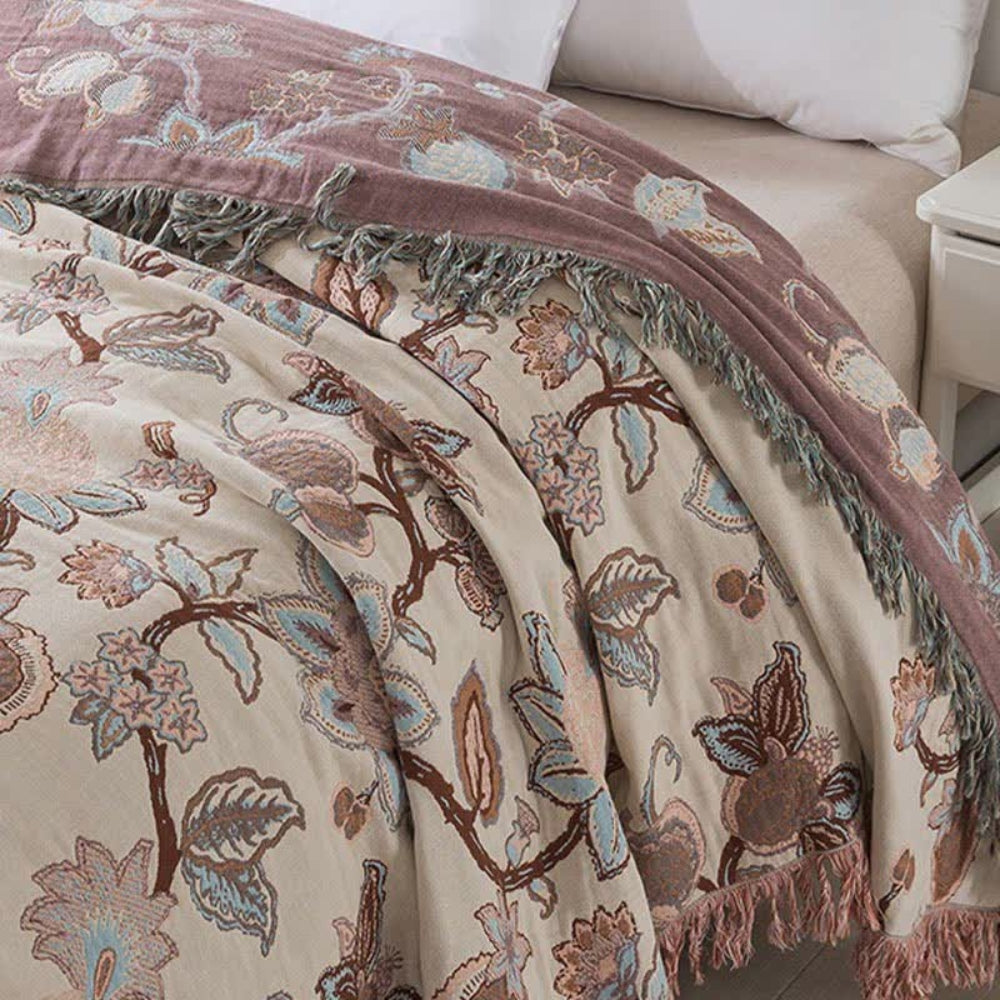 Orchid Trail Floral Katoenen Tassel Beddeken