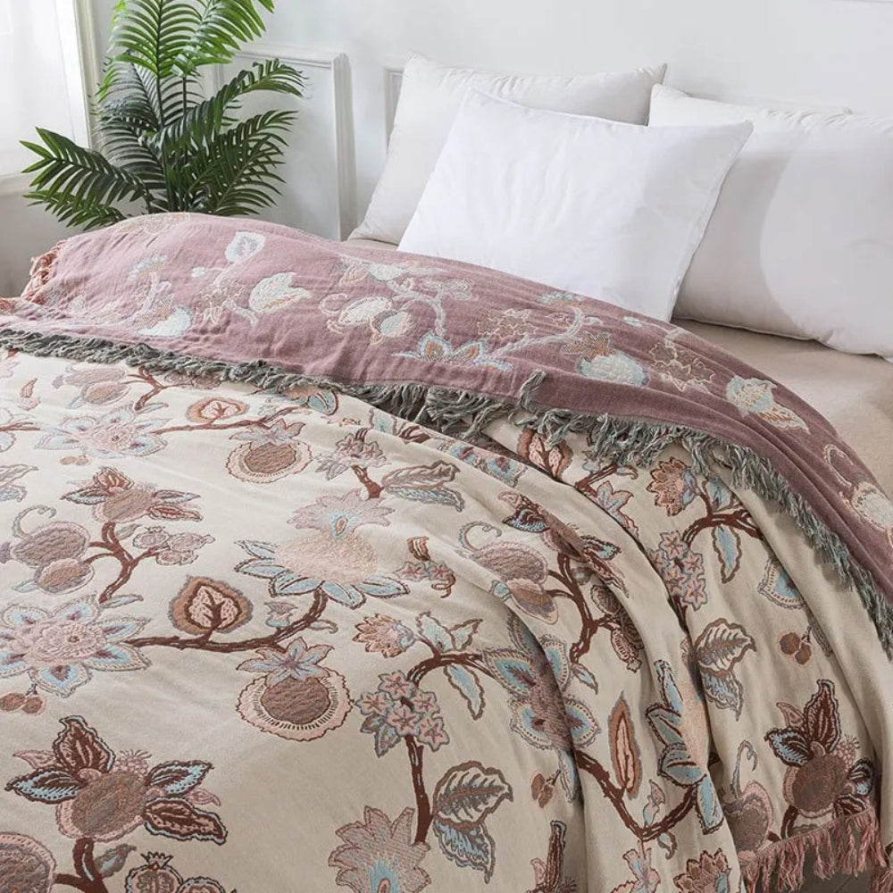 Orchid Trail Floral Katoenen Tassel Beddeken