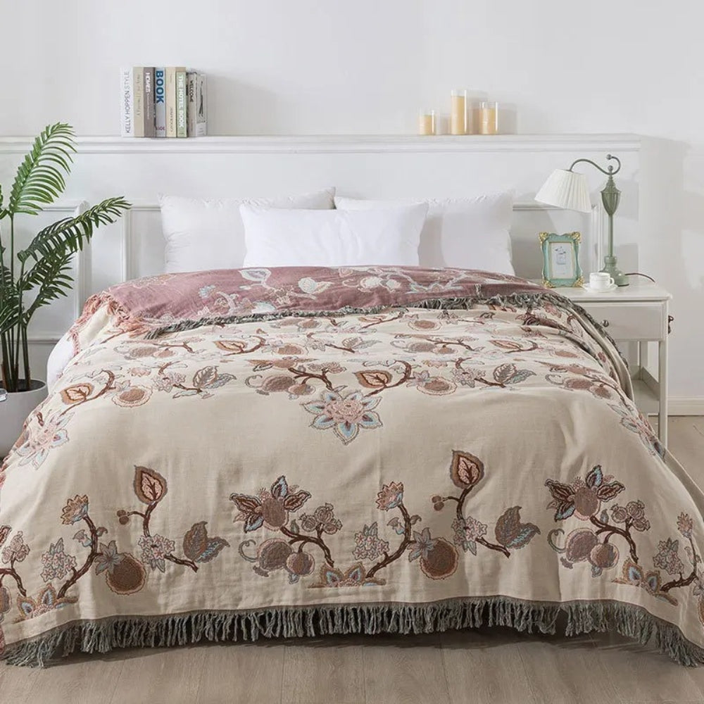 Orchid Trail Floral Katoenen Tassel Beddeken