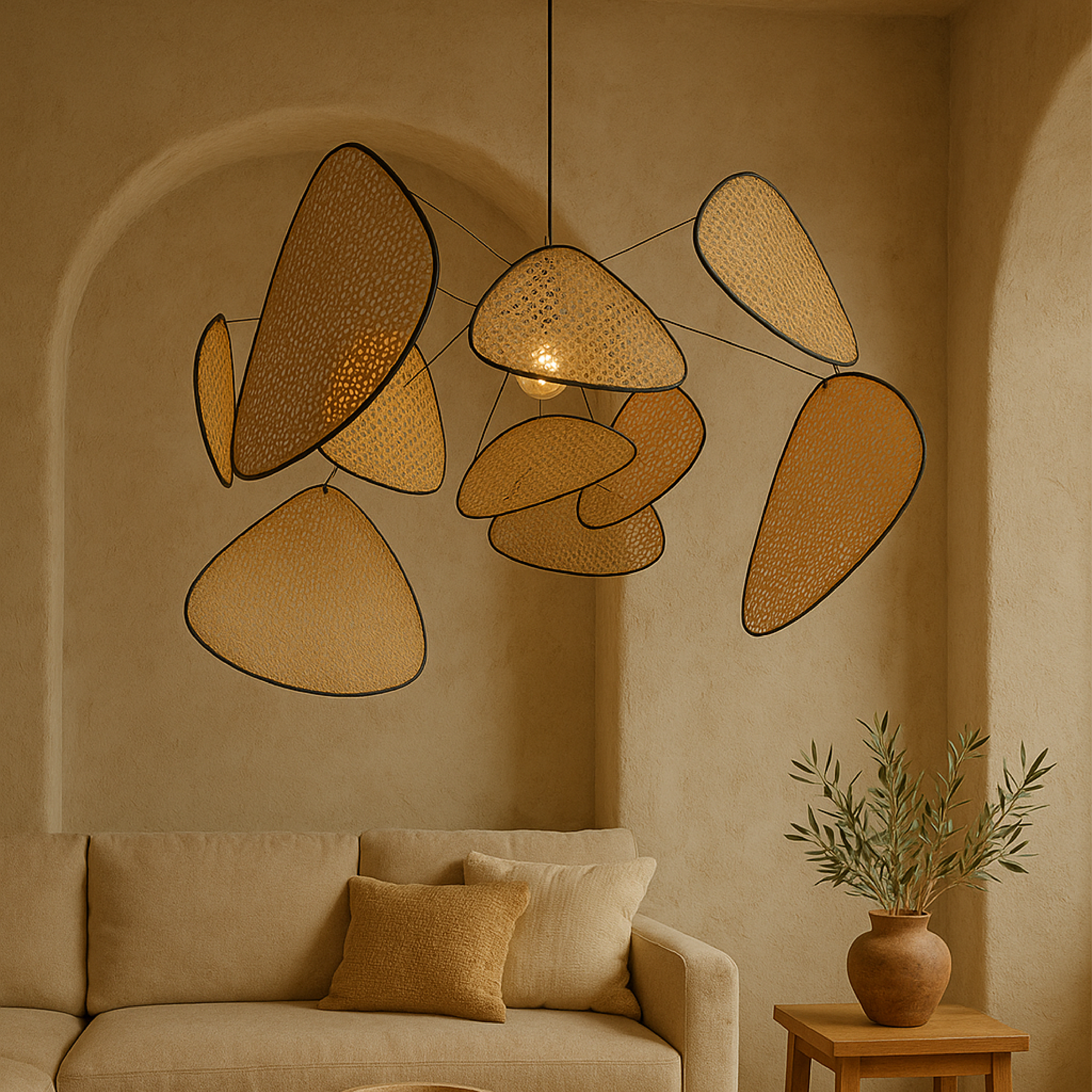 Organische Rieten Sculptuur Hanglamp