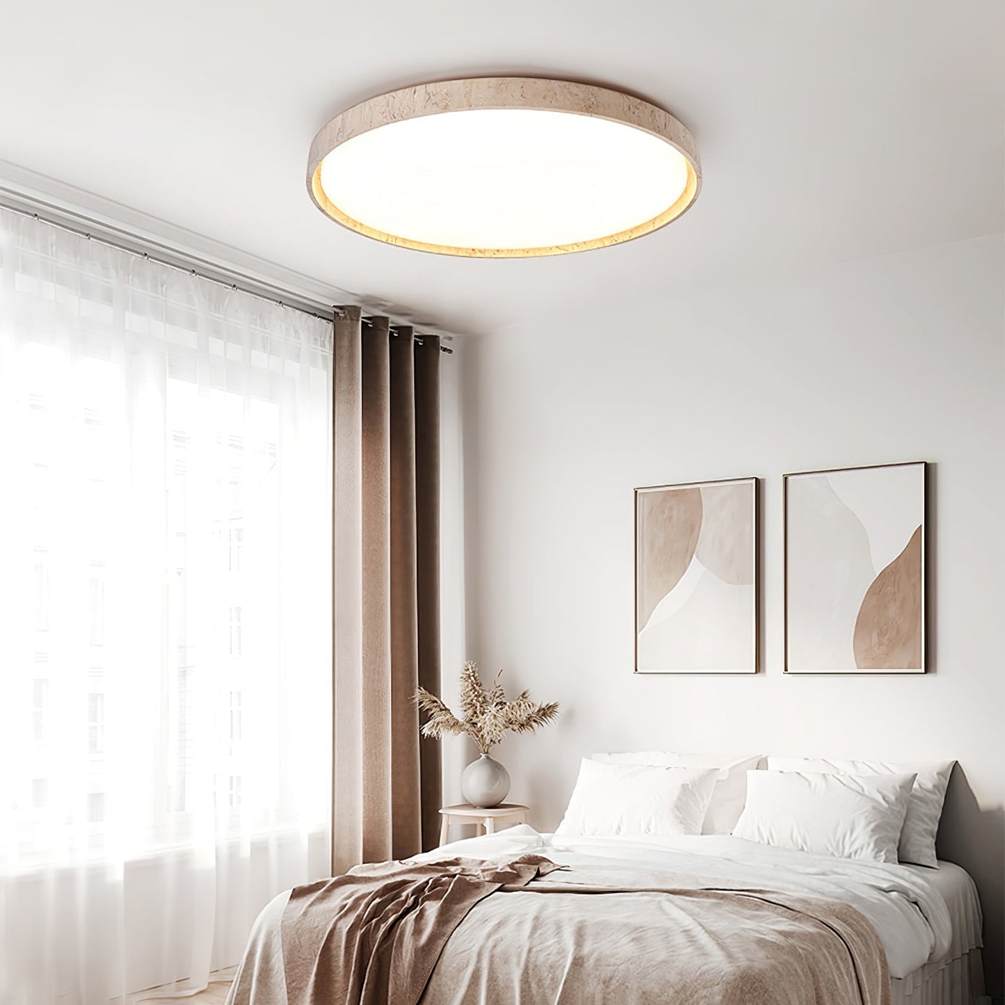 Kathy Plafondlamp Rond in Travertin