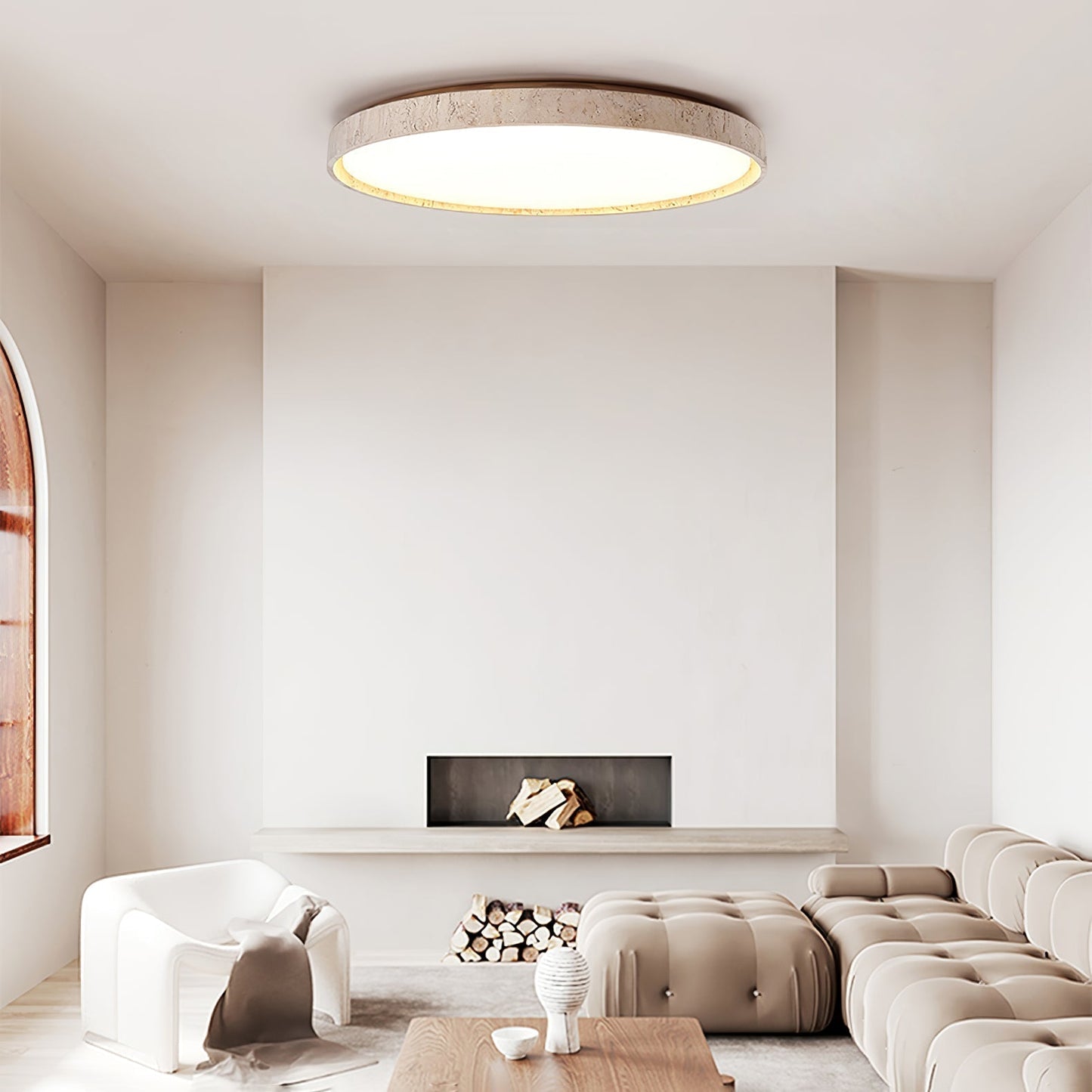 Kathy Plafondlamp Rond in Travertin