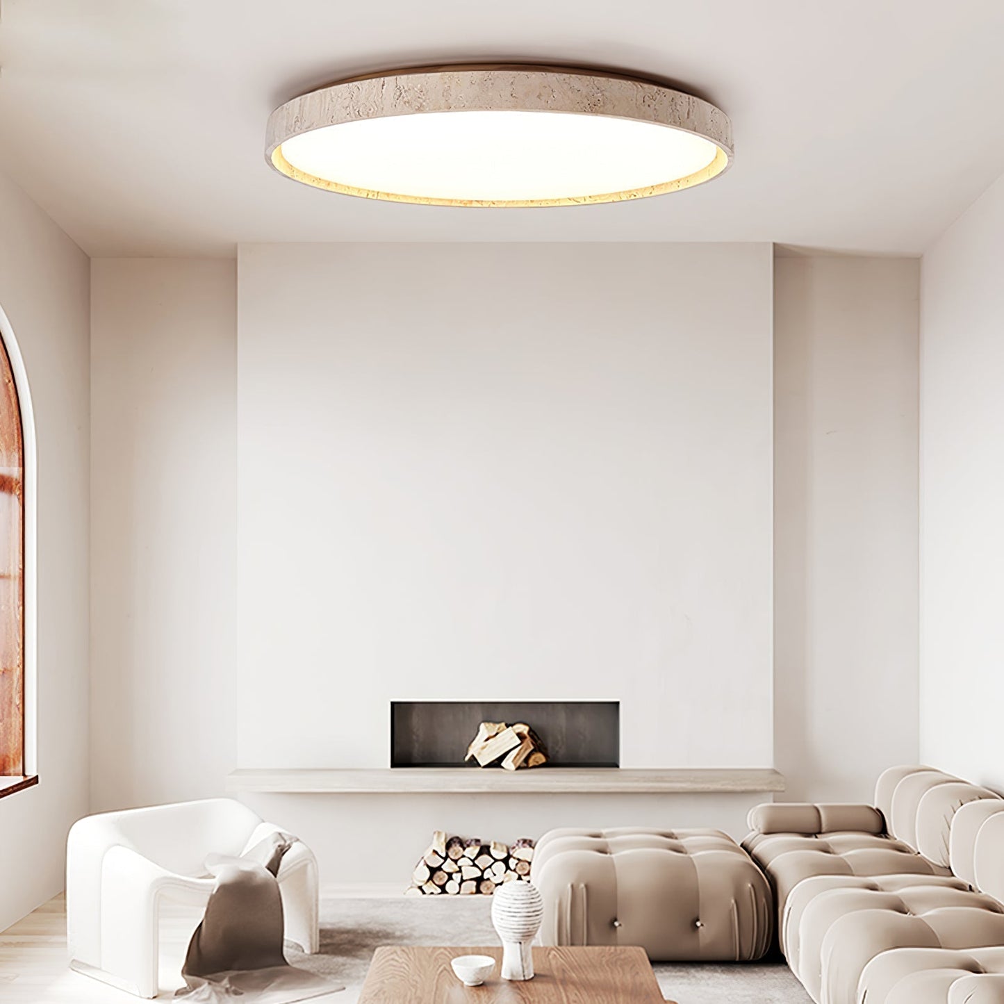 Kathy Plafondlamp Rond in Travertin