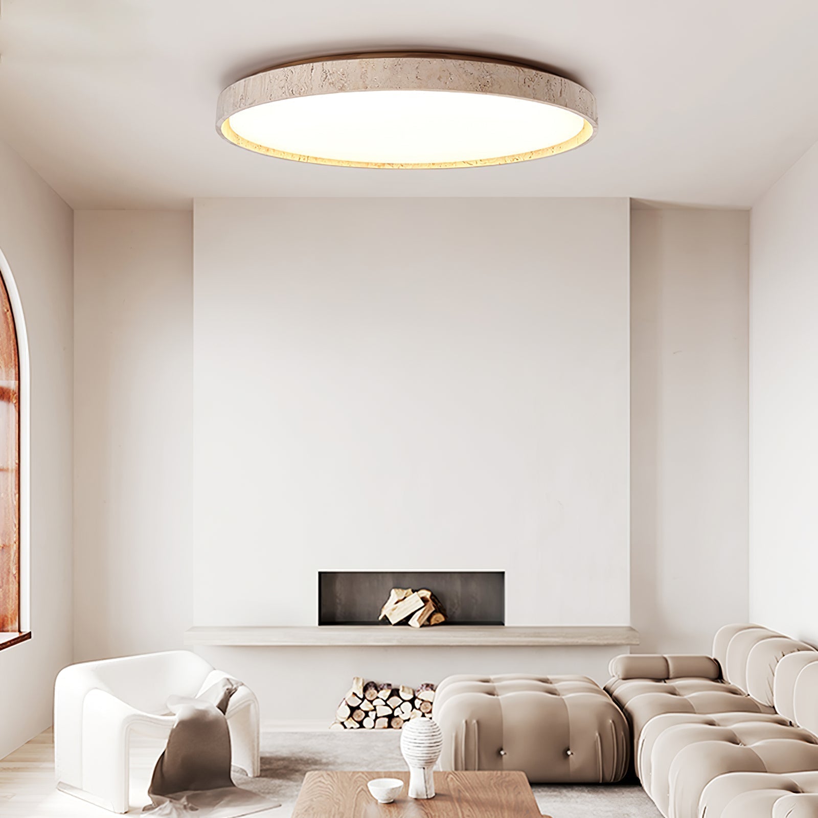 Kathy Plafondlamp Rond in Travertin