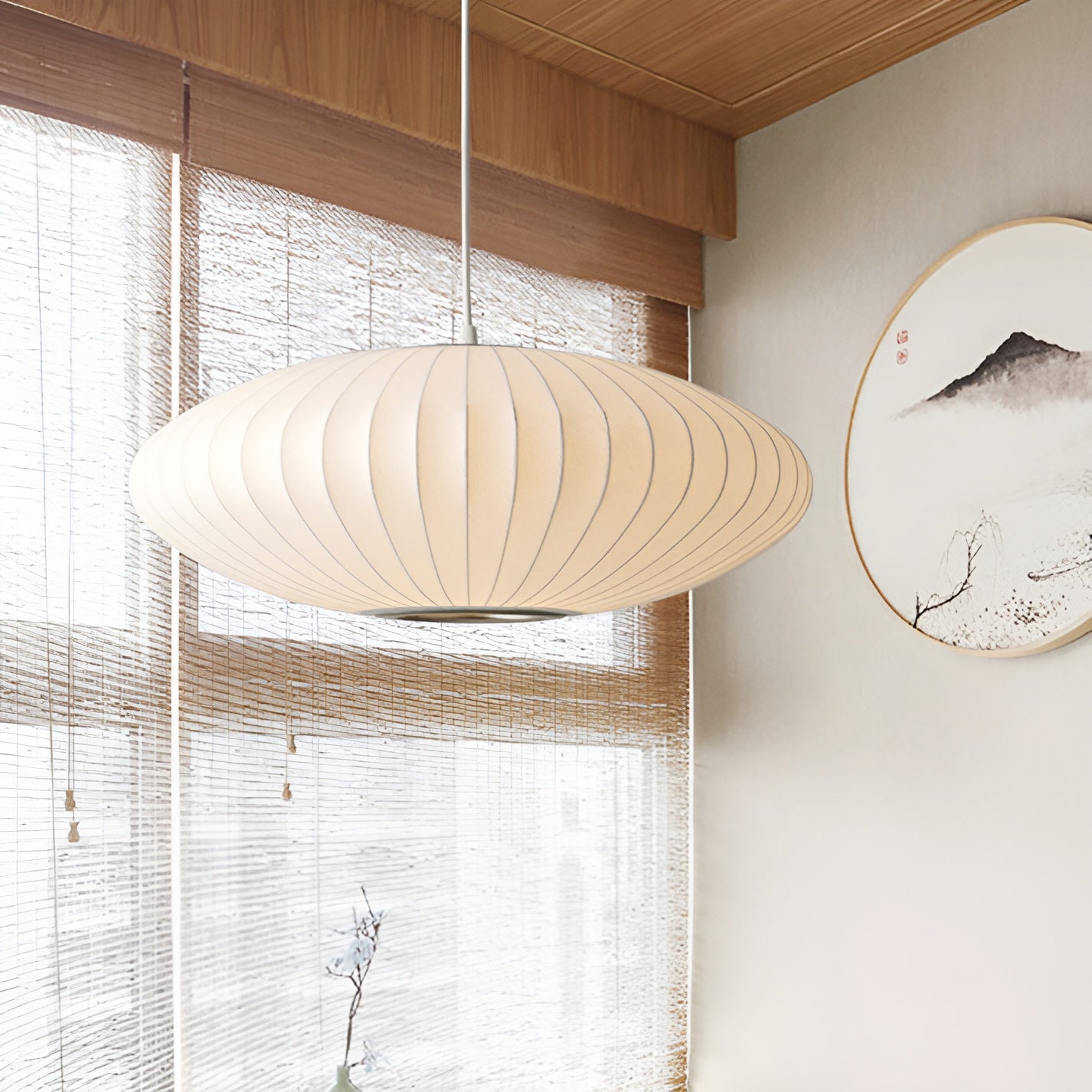 Ovale hanglamp met verticaal gestreepte kap