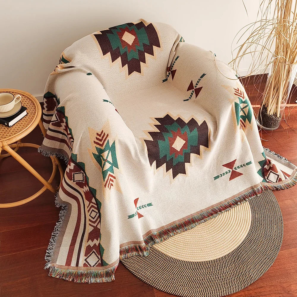 AztecLoom – Oversized Boho-deken met franjes van katoenmix voor bank & bed