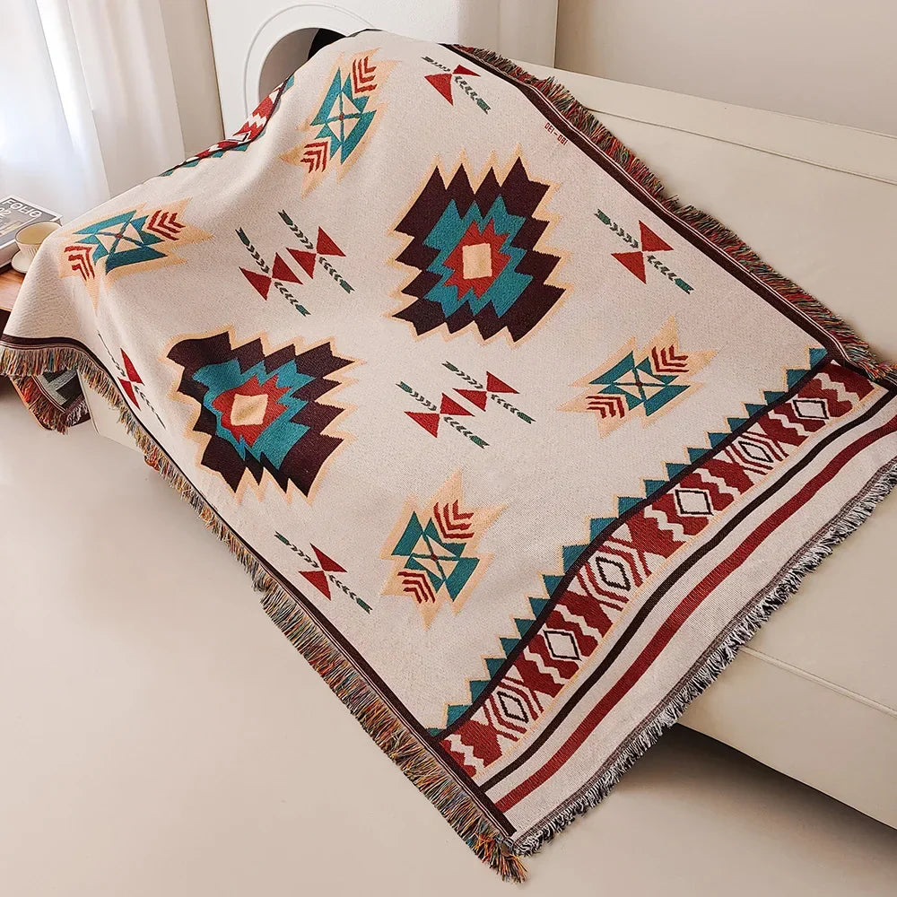 AztecLoom – Oversized Boho-deken met franjes van katoenmix voor bank & bed