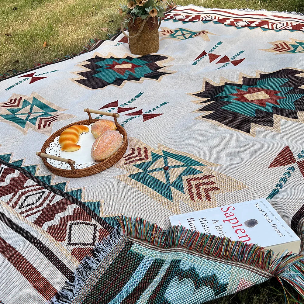 AztecLoom – Oversized Boho-deken met franjes van katoenmix voor bank & bed
