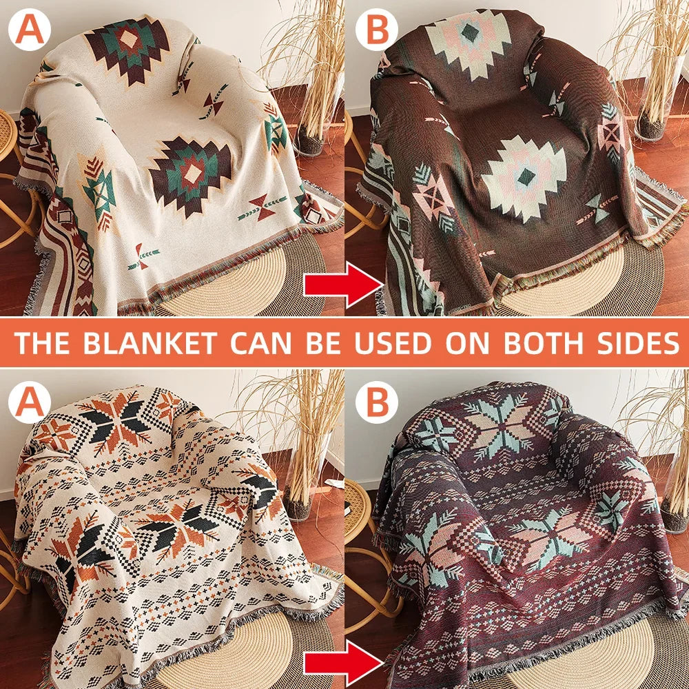 AztecLoom – Oversized Boho-deken met franjes van katoenmix voor bank & bed