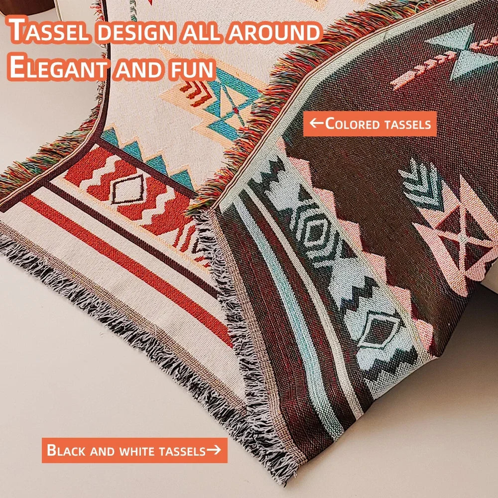 AztecLoom – Oversized Boho-deken met franjes van katoenmix voor bank & bed