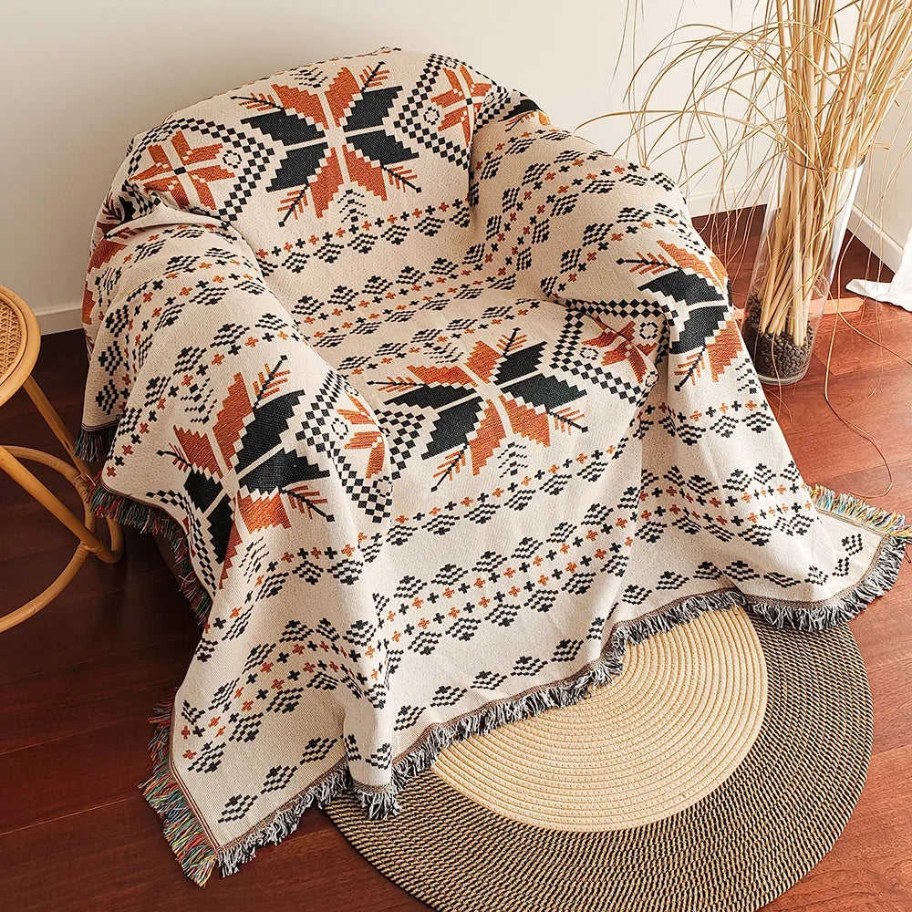 AztecLoom – Oversized Boho-deken met franjes van katoenmix voor bank & bed