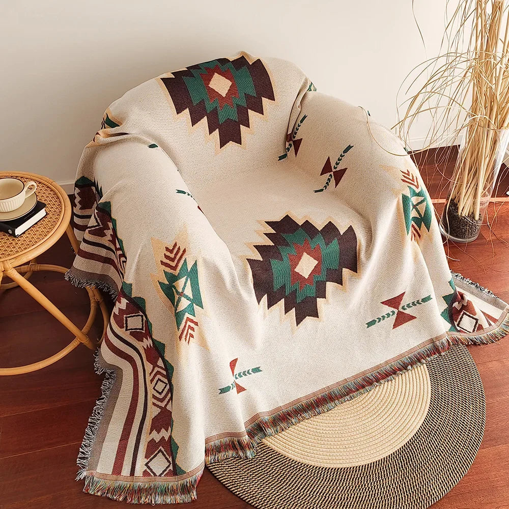 AztecLoom – Oversized Boho-deken met franjes van katoenmix voor bank & bed