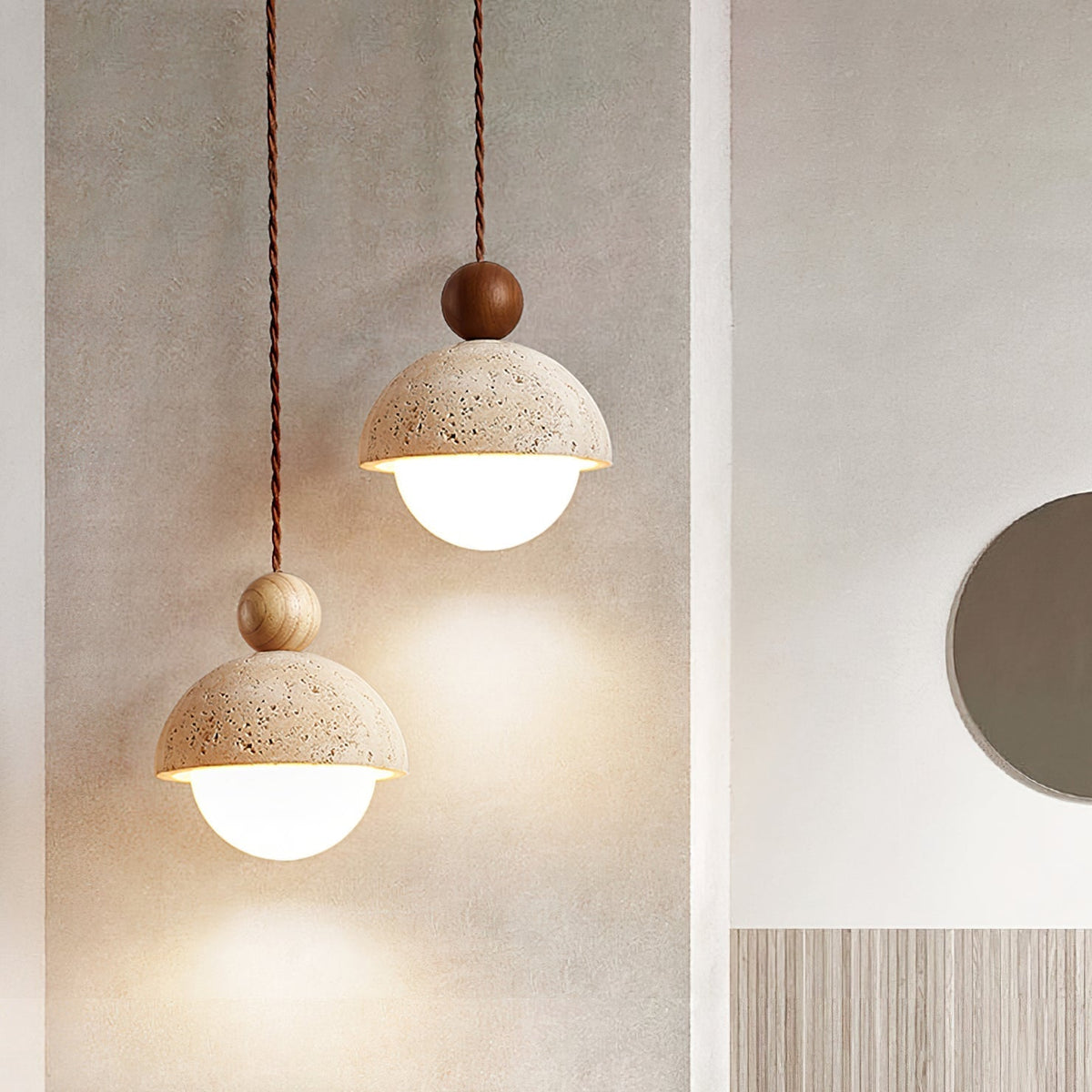 Vaire Hanglamp Travertijn Koepel Glas