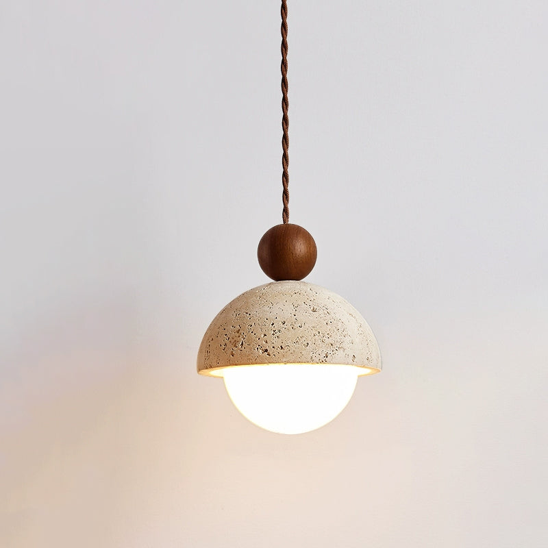 Vaire Hanglamp Travertijn Koepel Glas