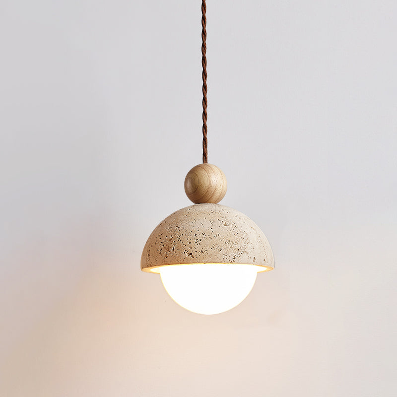 Vaire Hanglamp Travertijn Koepel Glas