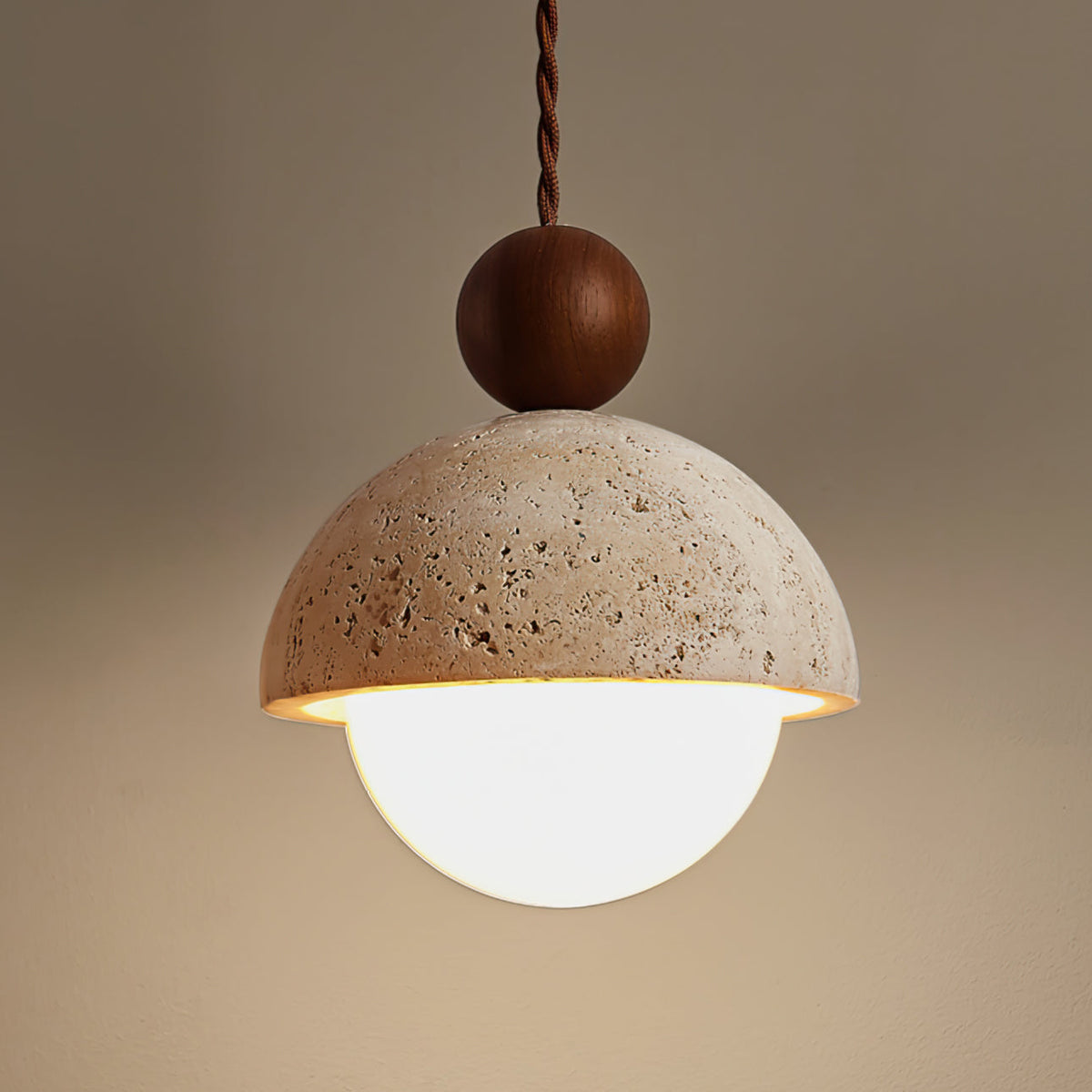 Vaire Hanglamp Travertijn Koepel Glas