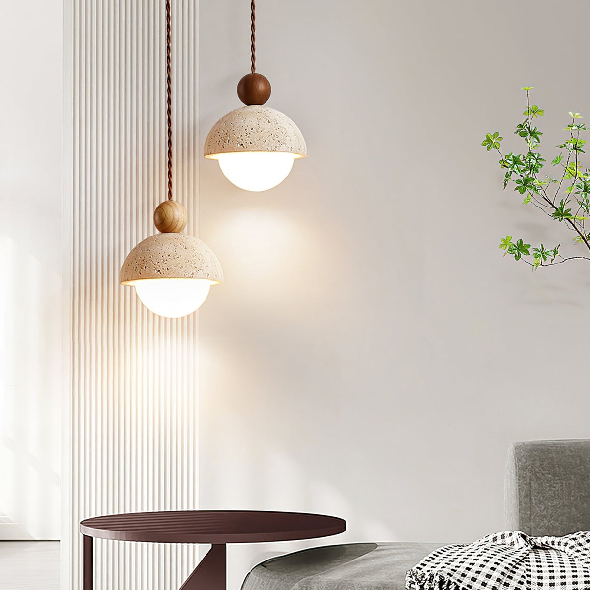 Vaire Hanglamp Travertijn Koepel Glas