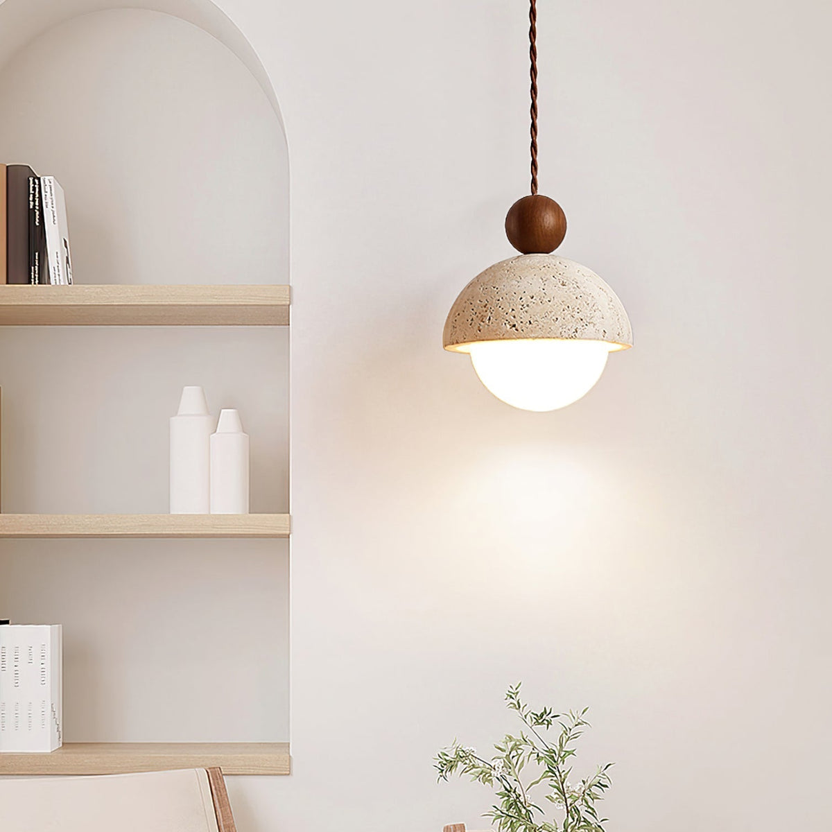 Vaire Hanglamp Travertijn Koepel Glas