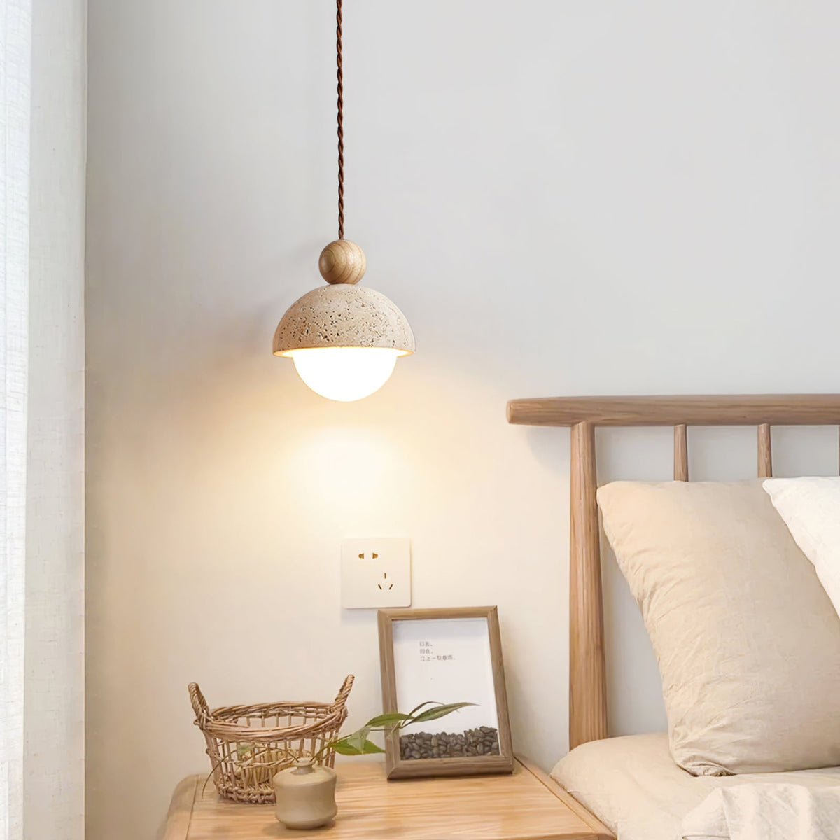 Vaire Hanglamp Travertijn Koepel Glas