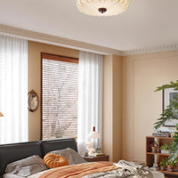 Plafondlamp Stof Plissé Lotus Vorm Hout Baldakijn