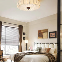 Plafondlamp Stof Plissé Lotus Vorm Hout Baldakijn